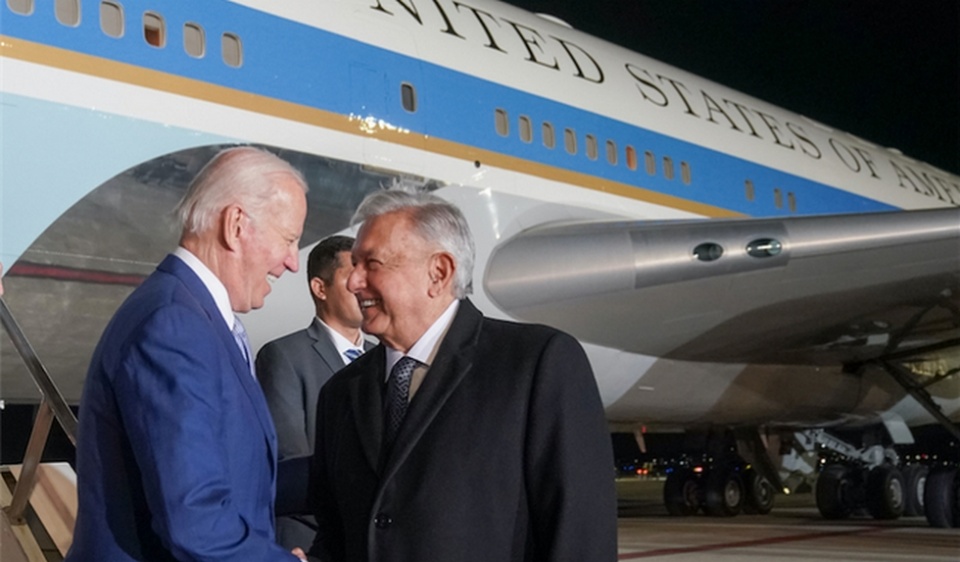 El presidente de México, Andrés Manuel López Obrador recibe a su homólogo estadounidense, Joseph R. Biden. (Imagen: Presidencia de México).