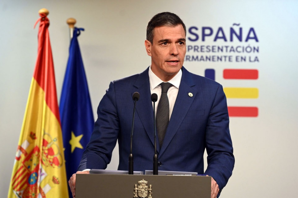 El presidente del Gobierno, Pedro Sánchez, durante su comparecencia ante los medios de comunicación tras finalizar el Consejo Europeo Pool Moncloa/Borja Puig de la Bellacasa