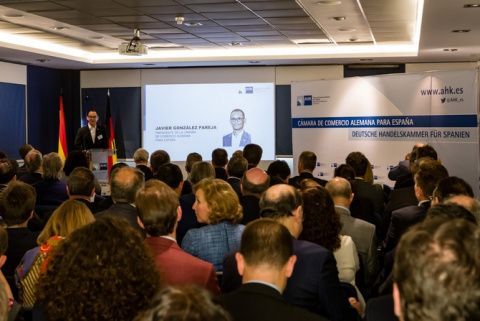 Asamblea General de Socios de la Cámara Alemana.  Javier González Pareja, presidente de la Cámara Alemana, durante la inauguración del evento.