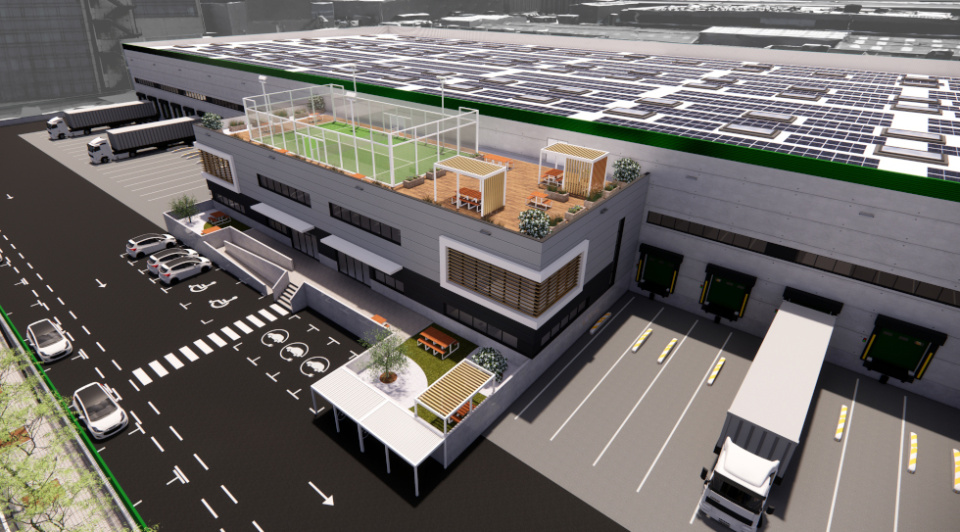 Render edificio Prologis Zona Franca de Barcelona.