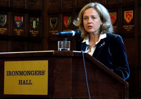 La ministra de Economía y Empresa, Nadia Calviño en su intervención (imagen cedida por la Agencia EFE) .